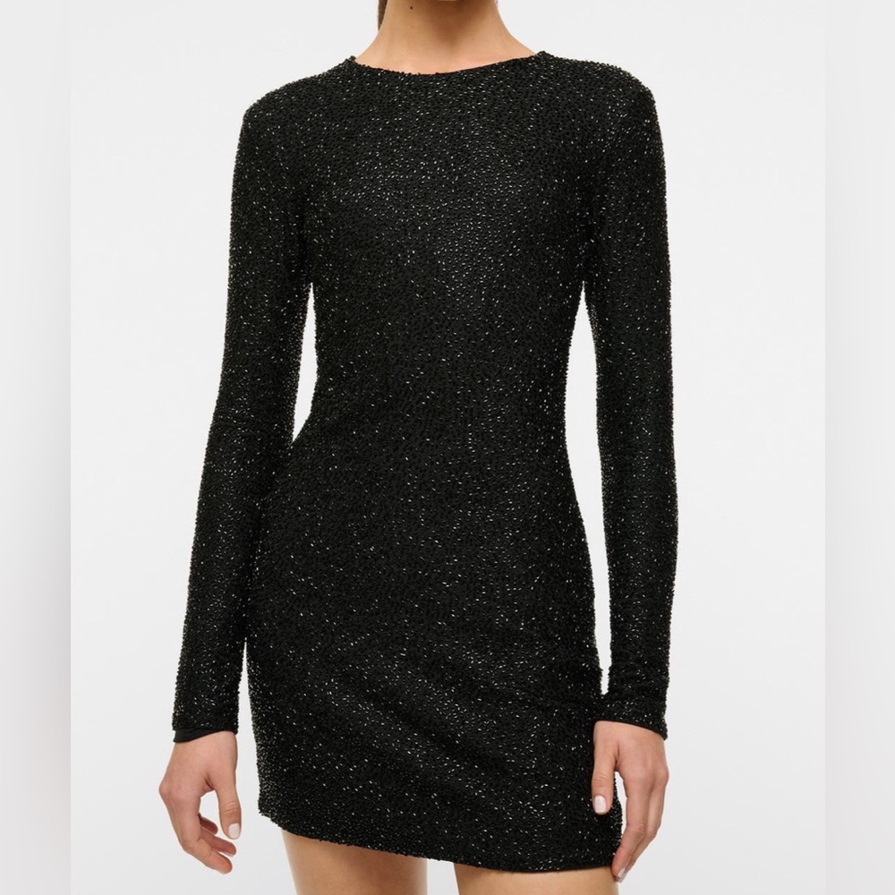 Staud 
Paradise Beaded Long Sleeve Cocktail Mini Dress